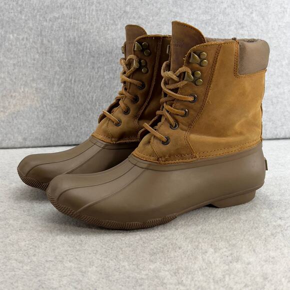 Sperry Top-Sider Shearwater Waterproof Rubber Leather Duck Boot-Brown-Women  8 - Picture 2 of 11
